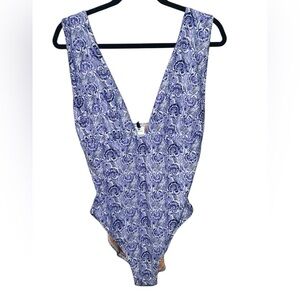 J Crew Re-Imagined V-Neck One‎ Piece Dandelion Swirl No Pads Coverage Size 14